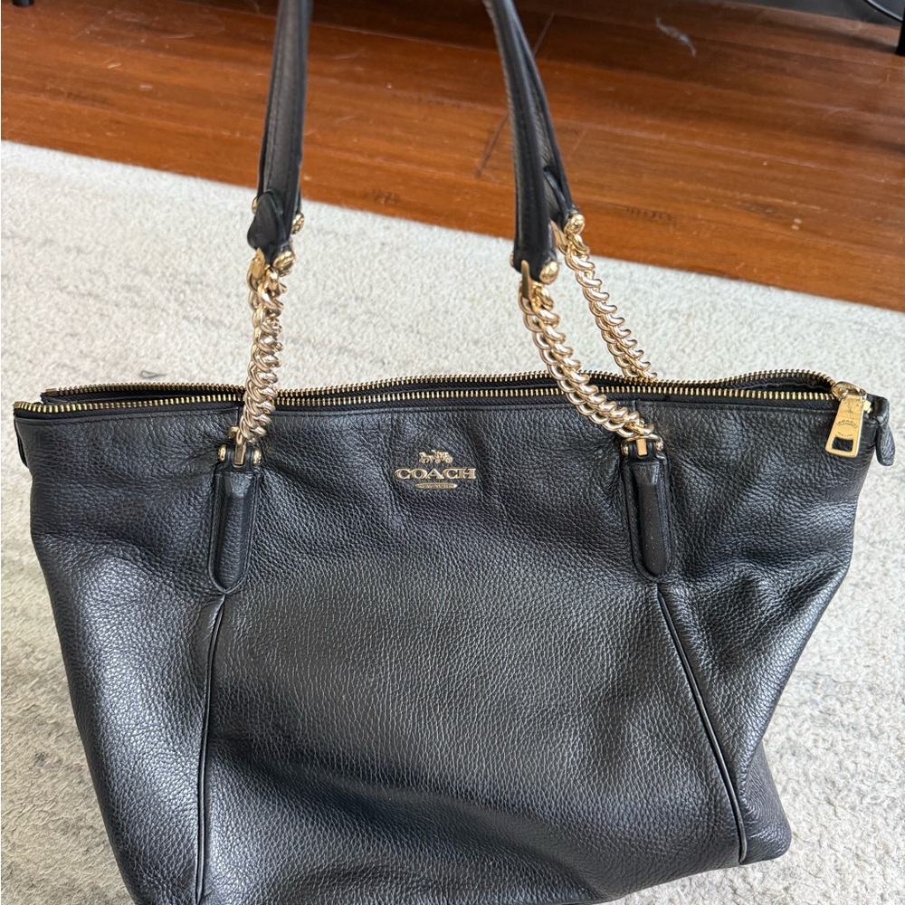 Coach Ava Leather Tote with Gold Chain Straps